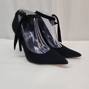 Express Size 10 Black Ankle Tie Pump Coquette Heels Women's Pointed Toe B